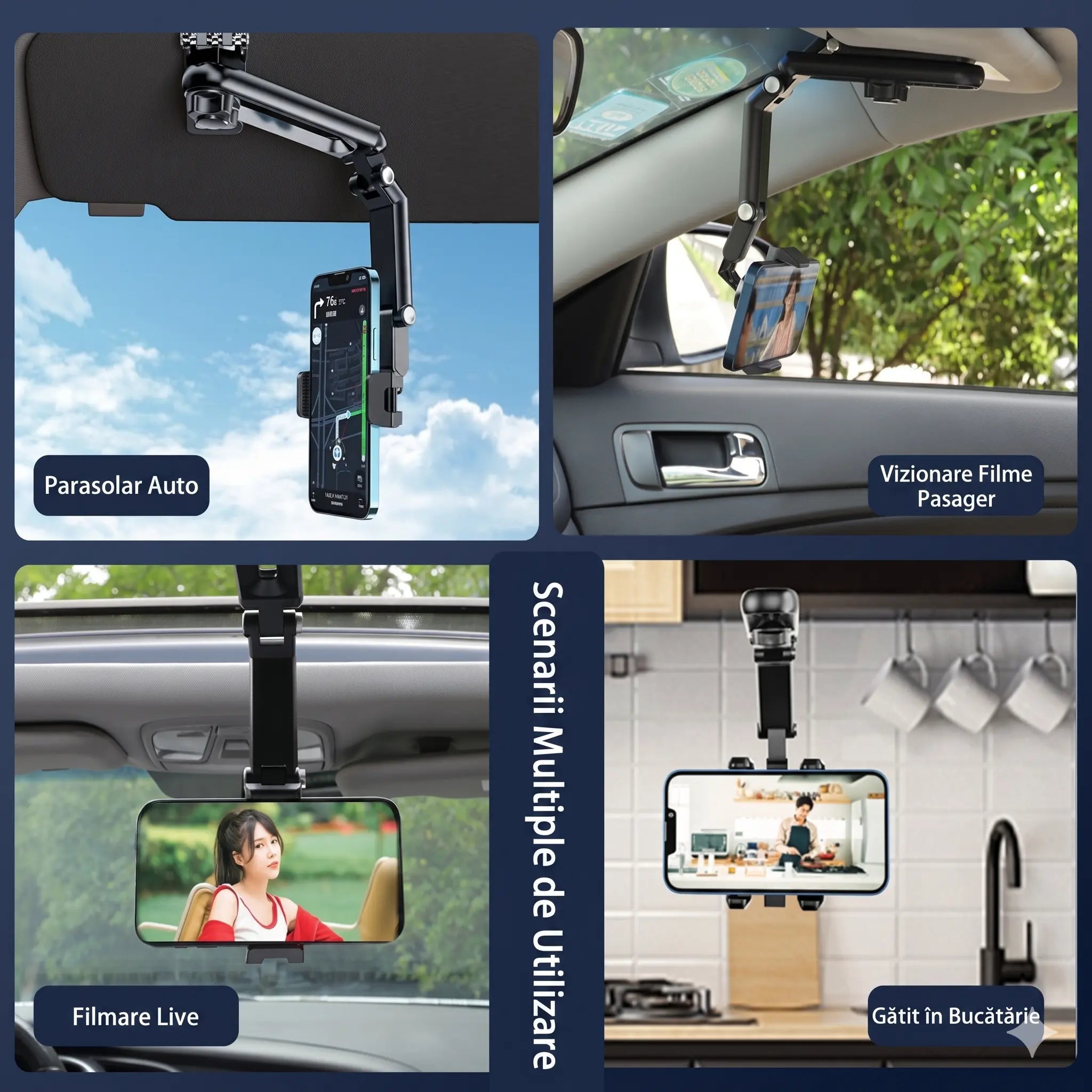 FlexiGrip 360°™ - Suport Telefon Flexibil pentru Mașină și Birou