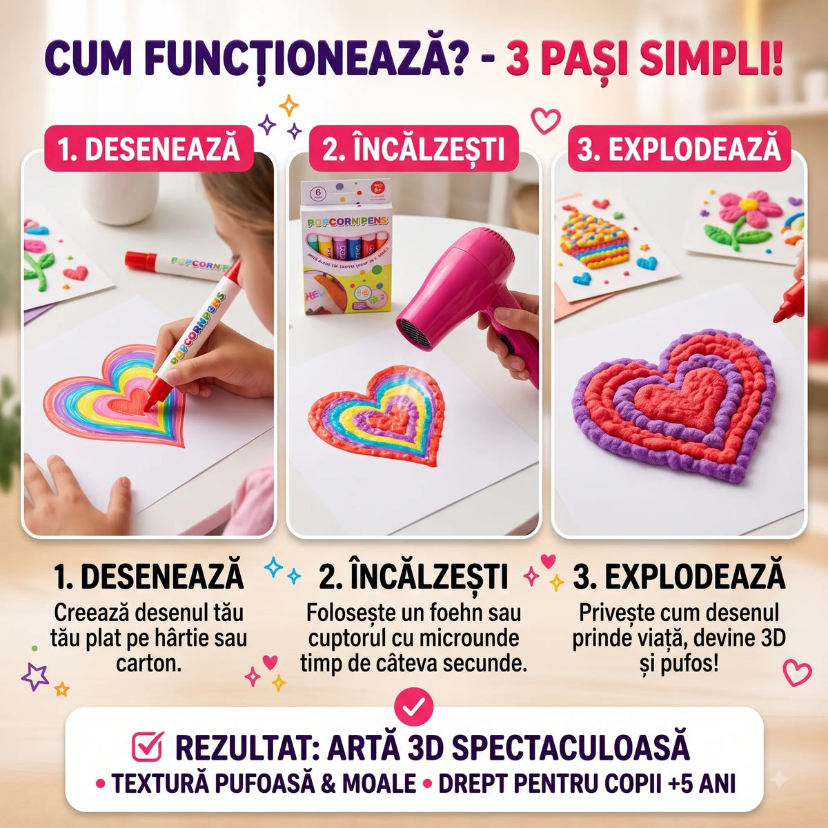 MagicPop™ – Carioci 3D Pufose pentru Copii