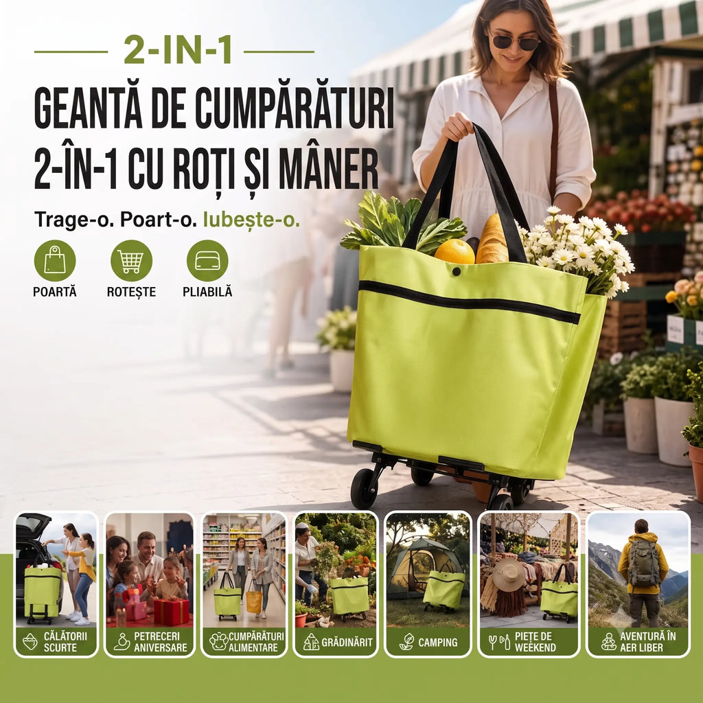 RollBag™ - Geanta 2 în 1 Pliabilă cu Roți