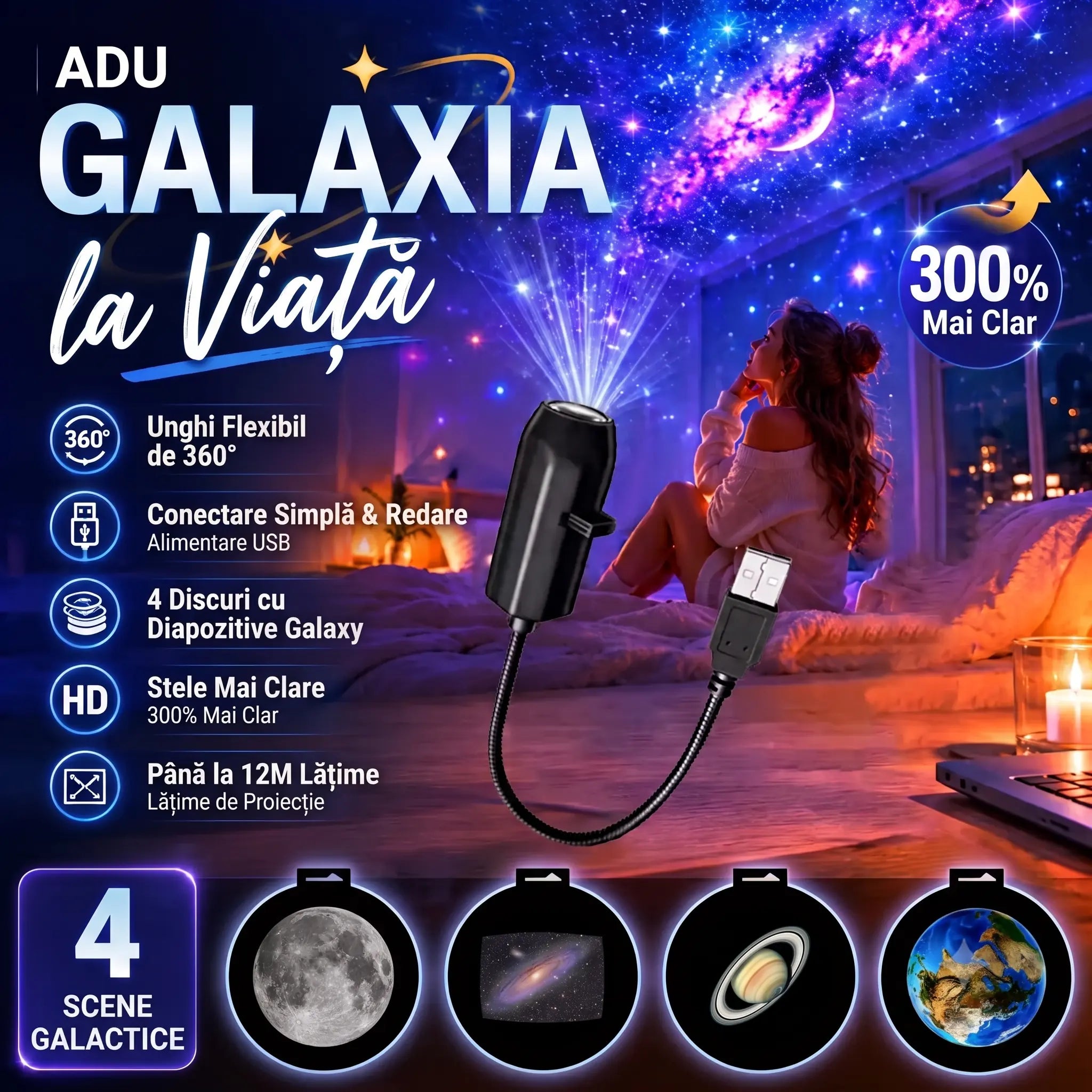 CosmicSky™ - Proiector HD de stele